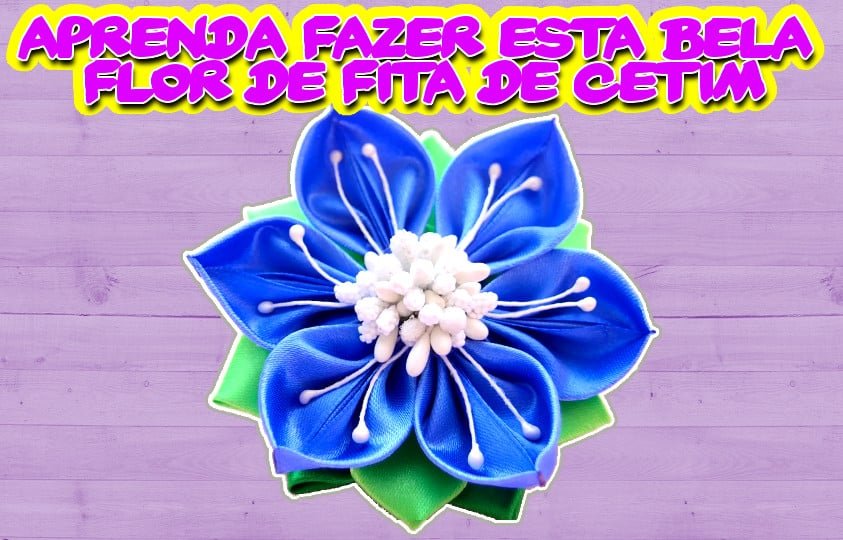Bela Flor De Fita De Cetim Azul-Aprenda Como Fazer Com Esta Vídeo-Aula DIY Todo Passo-a-Passo PAP